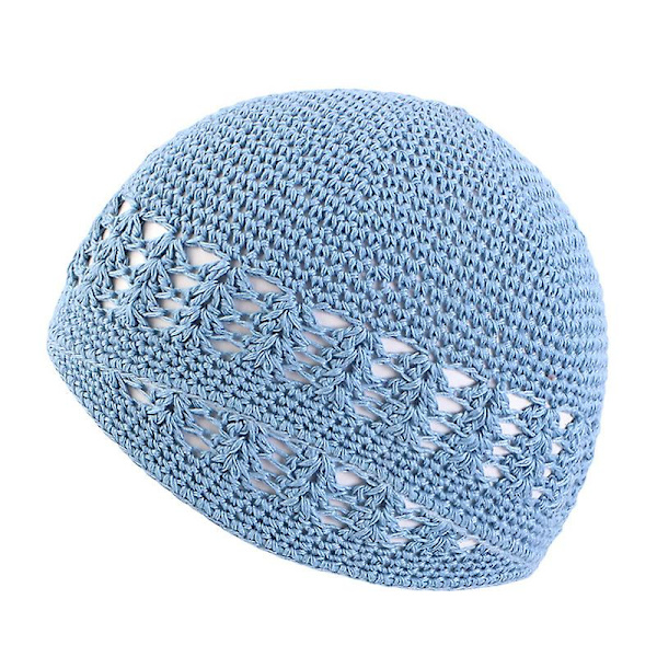 Enkel Farge Håndlaget Hekle Lue For Kvinner Menn Vinter Hold Varm Strikkeluer haze blue