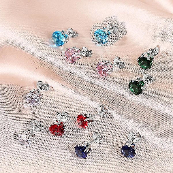 6 Par Rustfrie Stål Øredobber Sett, Hypoallergenisk Cubic Zirconia Materiale, Med Utmerket Slipe, Strålende Glans & Høy Klarhet