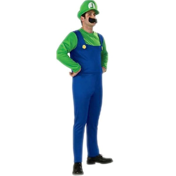 Super Mario Luigi Cosplay Kostym Vuxen Barn Fancy Dress Outfit Party Fancy Dress Luigi Green Men M
