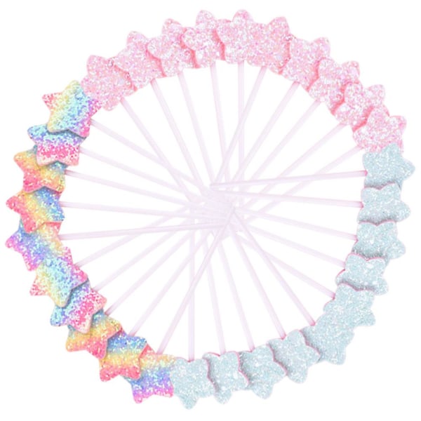 Glitter Little Star Cupcake Toppers, Kage dekoration, Til fødselsdagsfest dekorationer, 30 stk, Multicolor
