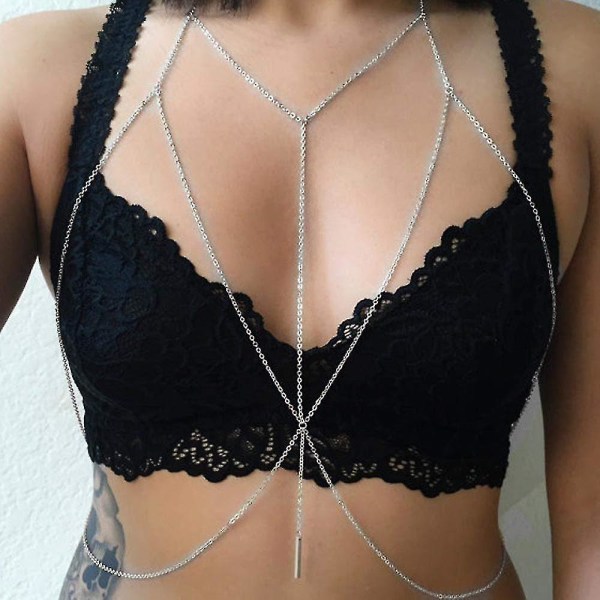 Sexy Body Chain Bikinivaljaat Hopeinen Body Koruketju Vyötäröketju naisille ja tytöille (hopea)
