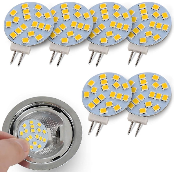 Varme hvide G4 runde LED-lamper, 2W erstatter 20W halogenpære, 12V AC/10-30V DC, G4 lyskilde til forsænket underskabsbelysning, 6 stk.