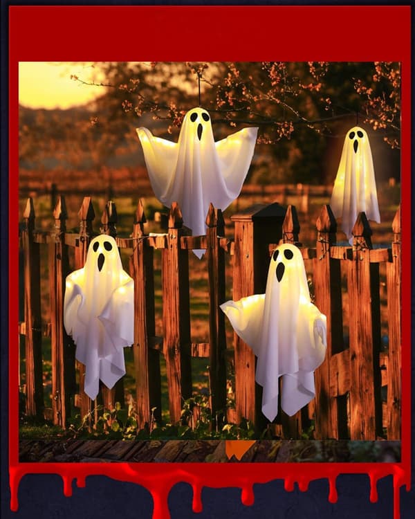 Halloween Outdoor Ghost Decorations, Halloween Hanging Luminous Ghosts for Front Yard Patio Lawn Garden, 2-pack, 40*50cm