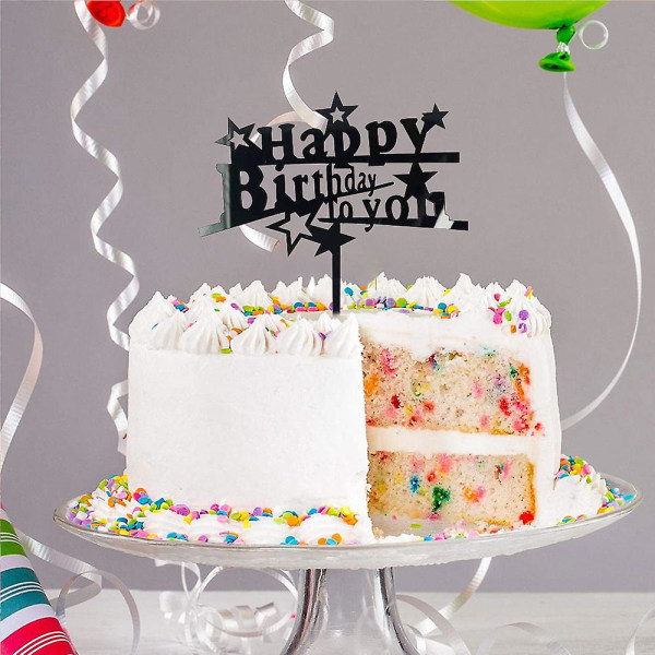 20kpl musta Happy Birthday Cake Topper Akryyli, Syntymäpäiväkakun päällinen syntymäpäiväkoristeet