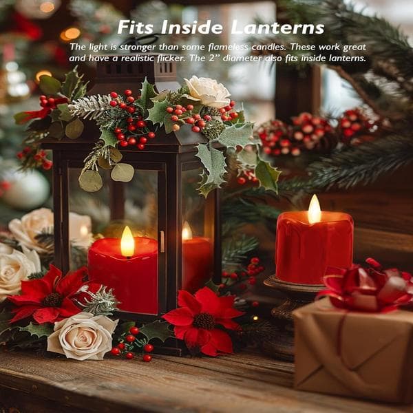 2\" x 2\" Timer Fladdrande Flamlösa Ljus, 6-pack 3D Veke Elektriska Ljus för Jul (Röd) Red