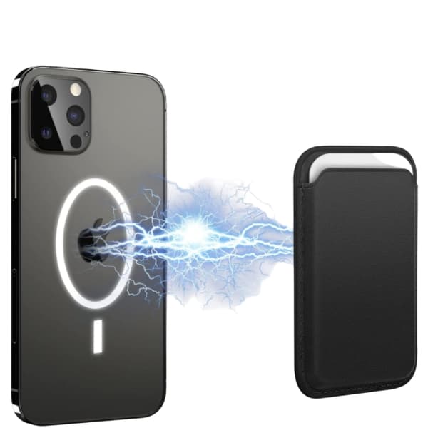 Läderplånbok kompatibel med iPhone, magnetisk korthållare