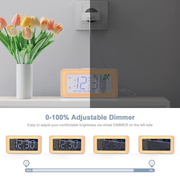 Digital Vekkerklokke 2 Alarmer LED Speil 8 Lysmoduser Snooze Søvnhjelp Elektronisk Timer