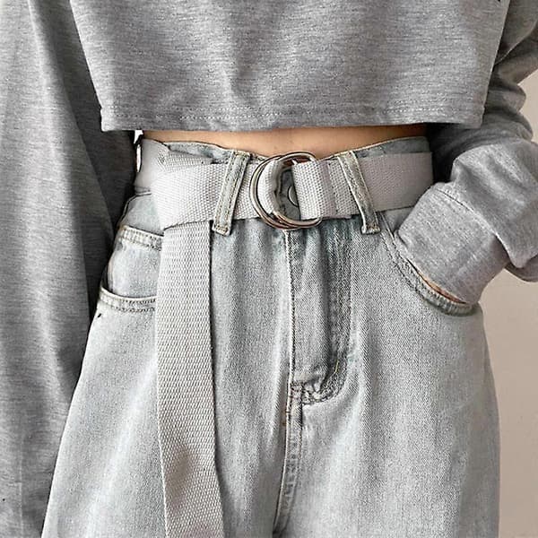 Canvasbälte med dubbel ring, mångsidigt jeansbälte, dekoration, sommarstudenter, byxbälte utan hål sky blue One Size