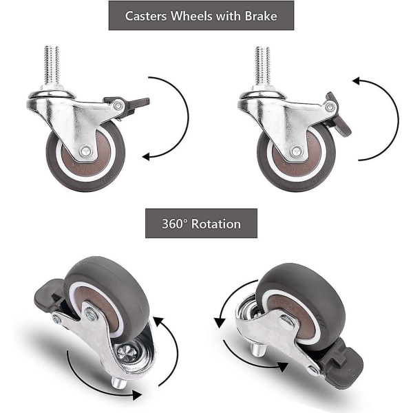 Drejelige hjul, 4-delt møbelhjul med bremse | Hjul til møbler | Bæreevne 40 kg pr. drejehjul | Til små apparater og små