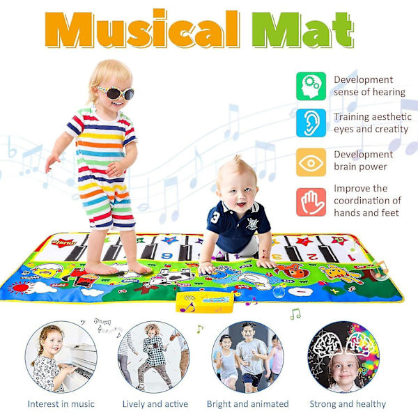 Klavermåtte, Stor Musikmåtte til Børn Touch Play Musikalsk Tæppe Klaver Gulvmåtte Dansemåtte Gaver Legetøj