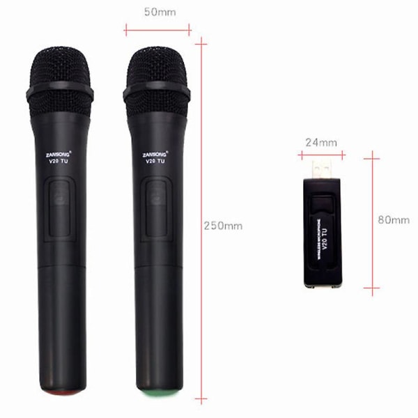 Uhf Usb 3,5 mm trådløs mikrofon håndholdt mikrofon med modtager til karaoke talehøjttaler V20