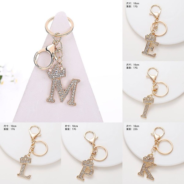 Luksus Krone 26 Bogstav Metal Nøglering Mode Rhinestone Initial Nøglering Taske Vedhæng Charms DIY Tilbehør Fødselsdagsgaver A