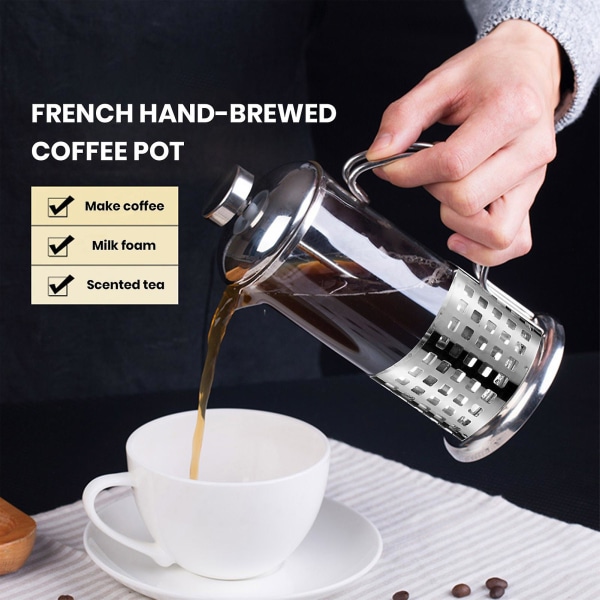 350ML Kaffetrakter Filterpresse Anti-skåld Håndtak Hjem Kjøkken Bruk Bærbar 304 Rustfritt Stål Kaffekanne