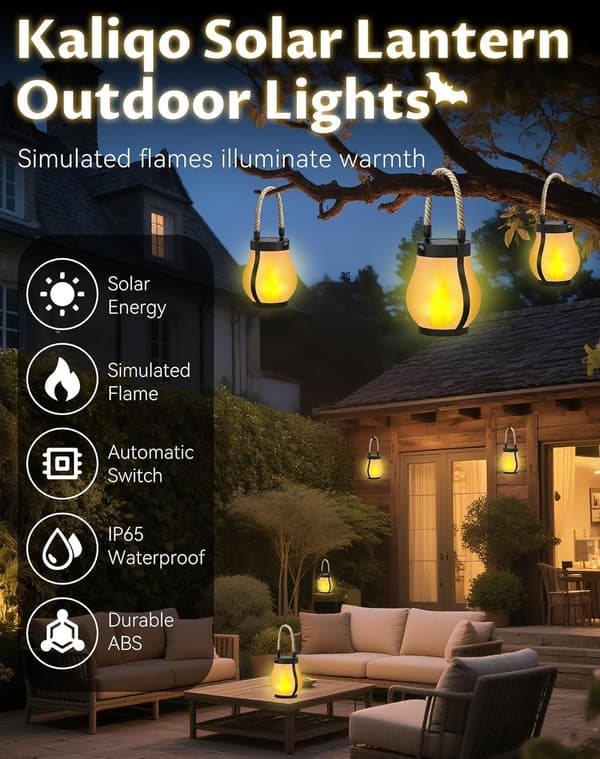 Solar-powered Outdoor Lights with Realistic Flickering Flame Effects; Solar LED Lanterns (2-pack)