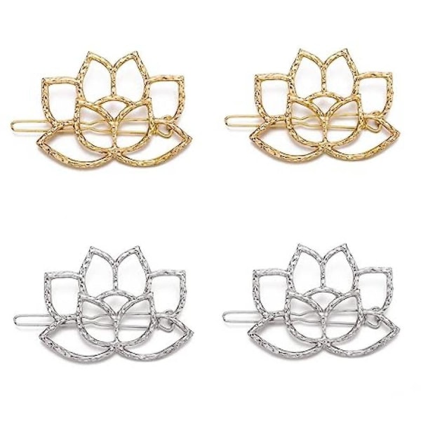 4 kpl Metal Lotus Flower Hiusneula Hiusklipsit Hiustarvikkeet Lotus Art Metal Styled Retro Hiusneula (kulta, hopea)