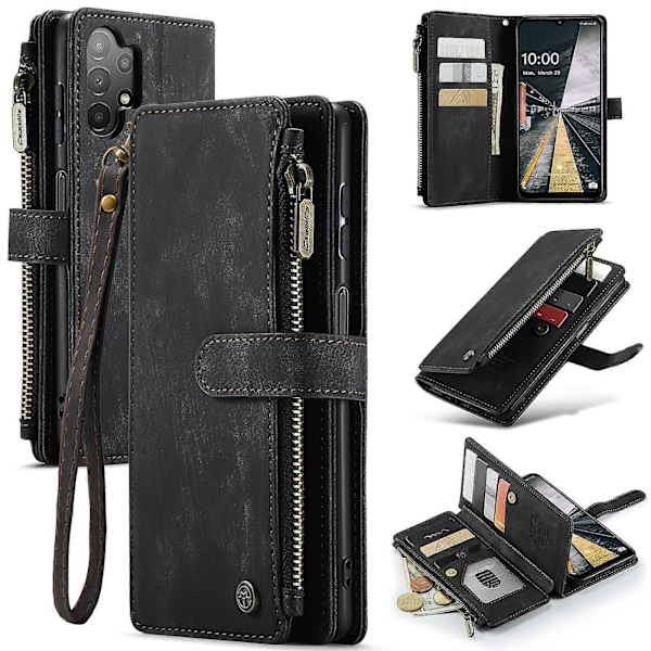 Til Samsung Galaxy A13 4G/A13 5G/A04S/A04/M13 5G CaseMe C30 Multifunktionelt Telefon Læder Etui Black