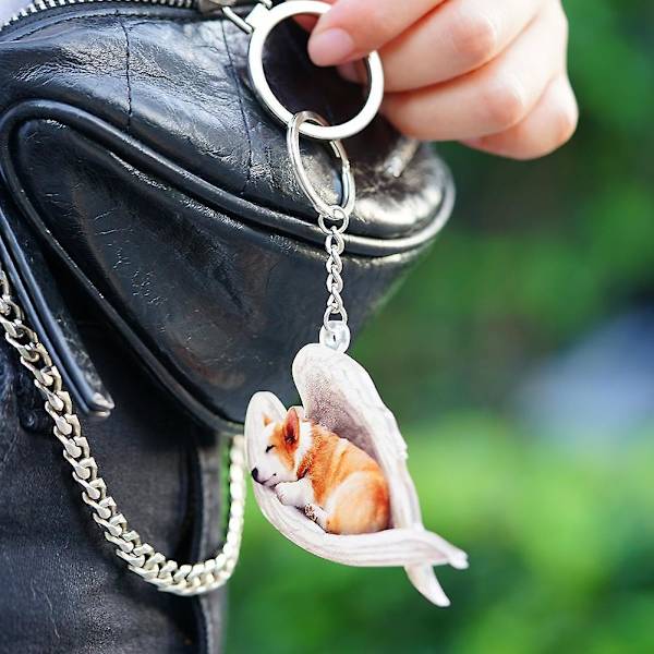 Hængende Ornament Nøglering Sød Sovende Engel Hundevinge Vedhæng Hundegaven Ca Yellow French Bulldog