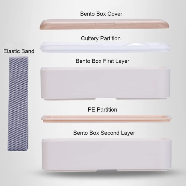 Matboks, lunsjboks med 2-lags bestikk, japansk Bento for barn eller voksne, til skole eller jobb (rosa)