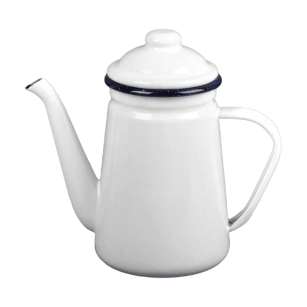 Emalje Kaffekande 1.1L Kaffekedel Holdbar Tyk Vand Mælk Varmer Komfur Tekande Vandkedel til Hjem Udendørs Te Kaffe White