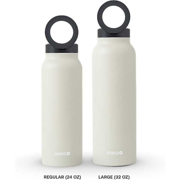 Isolert vannflaske for iPhone med magnetisk telefonfeste | Vannflaske i rustfritt stål med stativ for telefon | Perfekt for treningssenter og reiser | Varmt 12 timer, kaldt 24 timer, 360 graders rotasjon | Elfenben 24 oz