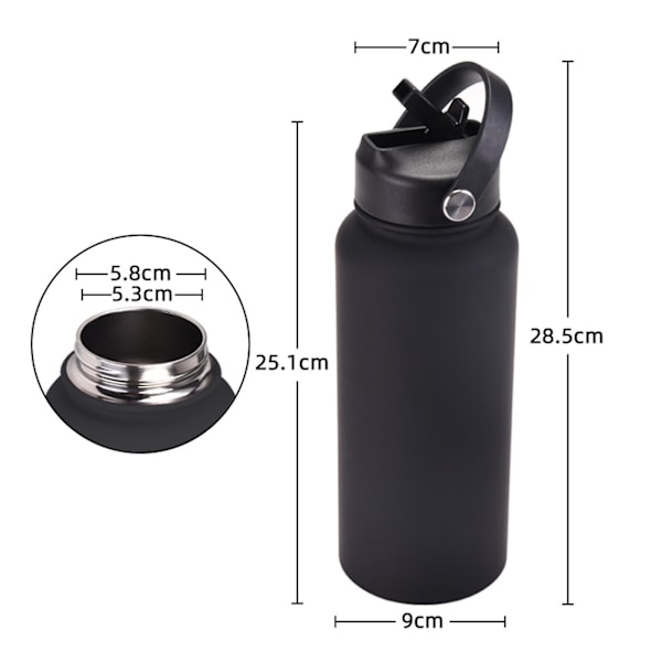 1000 ml:n Ruostumattomasta Teräksestä Valmistettu Vedenkeitin Oljella, BPA-Vapaa, Vuotamaton, Eristävä, 24 Tuntia Kylmä, 12 Tuntia Kuuma, Urheilupullo