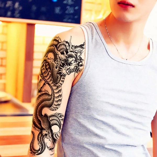3D Black Dragon irrotettava vedenpitävä tilapäinen tatuointi käsivarren vartalotaidetarra