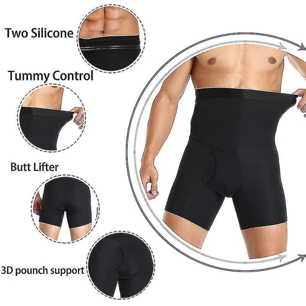 Mænds maveshorts Body Shaper Compression High Waist Trainer Abdominal Abdominal Slank Body Shaper Boxerundertøj black XL