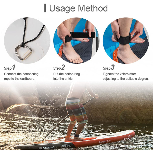 2,6 fot surfebånd, Sup-bånd Spiral Teleskopankel for Stand Up Paddle Board Kajakk