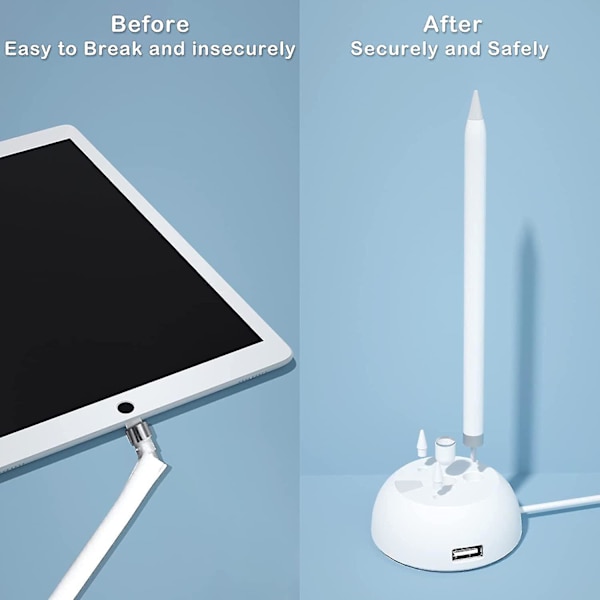 Laddningsställ Kompatibelt Med Apple Pencil 1:a Generationen - 3 I 1 Ipad Pennhållare Med LED-Lampa Och Pennspetsar