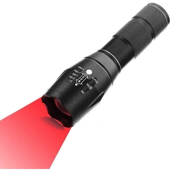 Led punainen valo taskulamppu 500 lumenia ladattava led taskulamppu vedenpitävä zoomattava taktinen taskulamppu yönäköön tähtitieteen retkeilymetsästykseen (paristo)