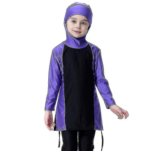 Børn Piger Muslim Islamisk Badetøj Badedragt Modest Burkini Bading Full Cover Purple 2-3 Years