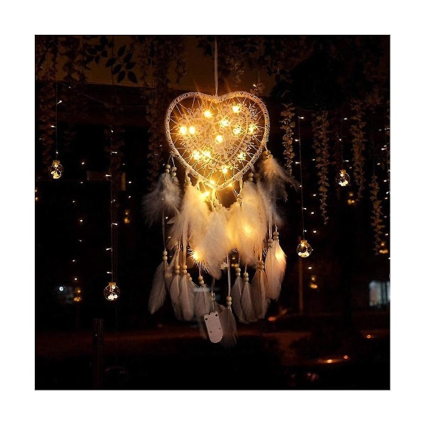 Hjerte Boho Drømmefanger, Med LED Lys Hjerteformet Drømmefanger Anheng Boho Stil Dekor For Jentegaver