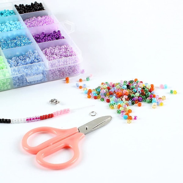 Glasfröpärlor, bokstavspärlor med hummerlås Elastiska linor, öppen hoppring och förpackningslåda, används för smycken