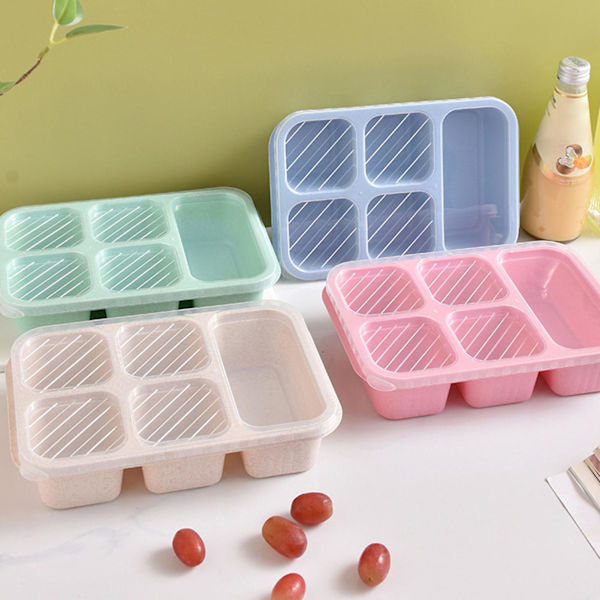 4 st Lunchlåda 5-Facksdesign Bento Box Portabel Återanvändbar Frukt Snacks Låda med Klart Lock för Hemmakontor Picknick