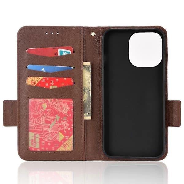 Etui til iPhone 16 Pro Max PU-læder med side-spænde, kortholder, pung og magnet Brown