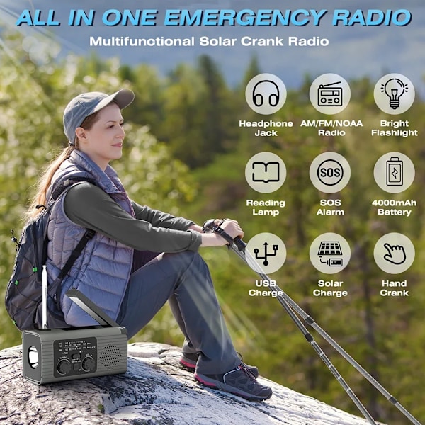4000 mAh LED nødlys USB nødlys ny med lys radio utendørs camping radio solcellelading radio bærbar