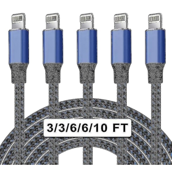 5-pakks nylon iPhone-lader Lightning-kabel Rask lading
