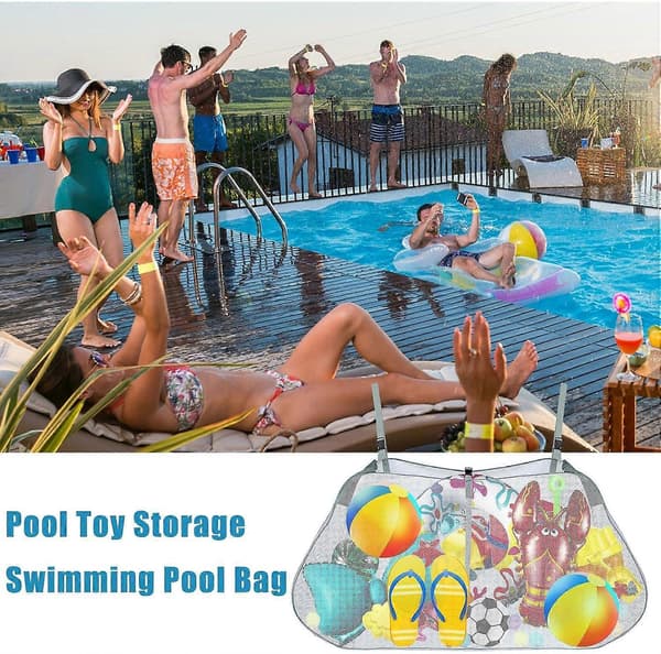 Pool Float Net Opbevaringspose, Mesh Pool Legetøjspose, Legetøjsopbevaring til Pool, Pool Float Net Opbevaringspose med Justerbare Stropper, Foldbar Pool Float Opbevaringsorgan Gray