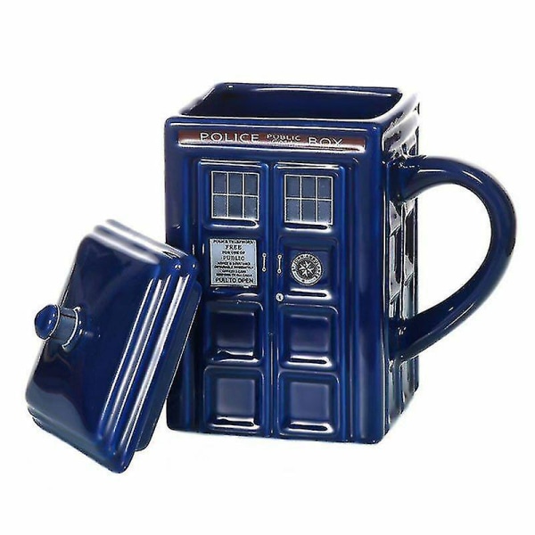 Doctor Who Tardis-krus Kaffe-te-kopp Police Box Keramisk krus med lokk Bursdagsgave [pb]