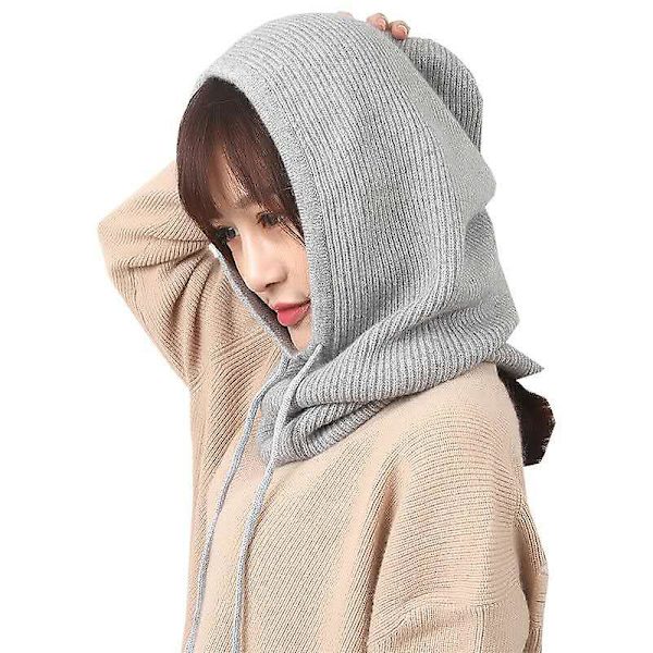 Dam vintermössa cashmere stickad huva halsduk balaclava för kvinnor vindtät varm ullmössa Beige