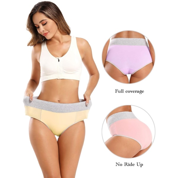 Bomullsunderkläder för damer med hög midja, mjuka och ventilerande trosor, stretchtrosor, normal & plus size 5-pack