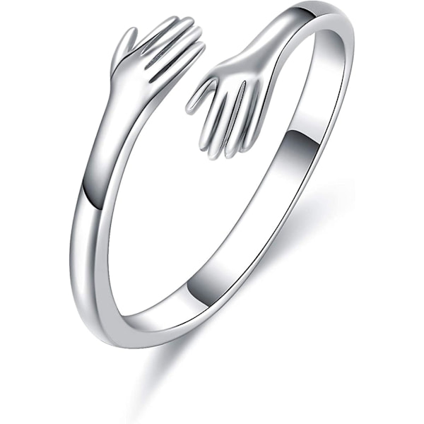 925 Sterling Silver Ringar för Kvinnor Flickor Män eller Unisex Silver Omfamnande Händer Öppen Ring Smycken Omfamna Händer Statement Ringar Band Storlek Silver