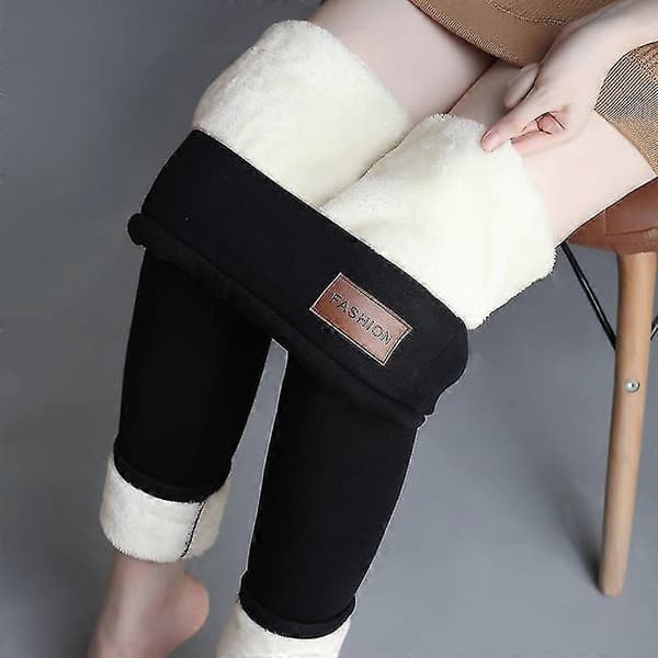 Damleggings Vinterfleecefodrade byxor Hög midja Stretch Tjockade Kashmir Varma Byxor S