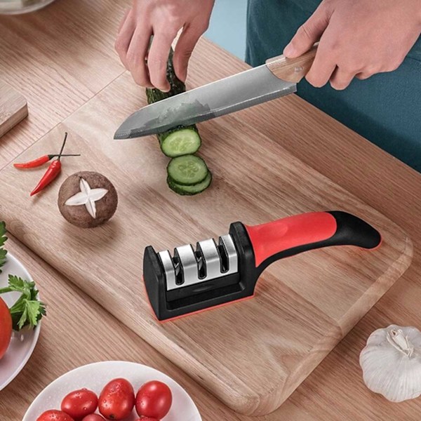 Knivsliper for kjøkkenkniver - 4-delt sliper Multifunksjon svart black
