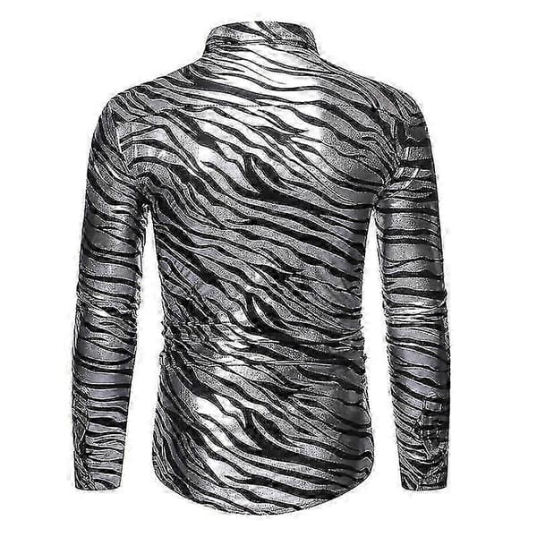 Herre skjorter med tigerprint, langærmede button-down skjorter Silver S