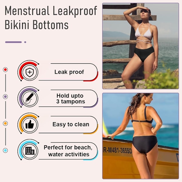 Mensskyddstrosor för simning, Bikini Menskyddsbadkläder, Lågmidjade badbyxor för flickor tonåringar kvinnor [M]