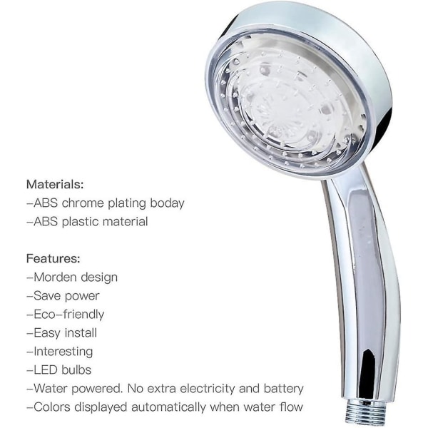 7 Farger LED Dusjhode, Multifarget, Universal Passform