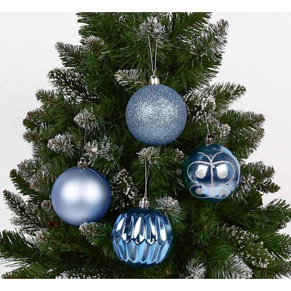 Blå julekuler, plastsett, 8 cm julepynt, 9 stk. Blå