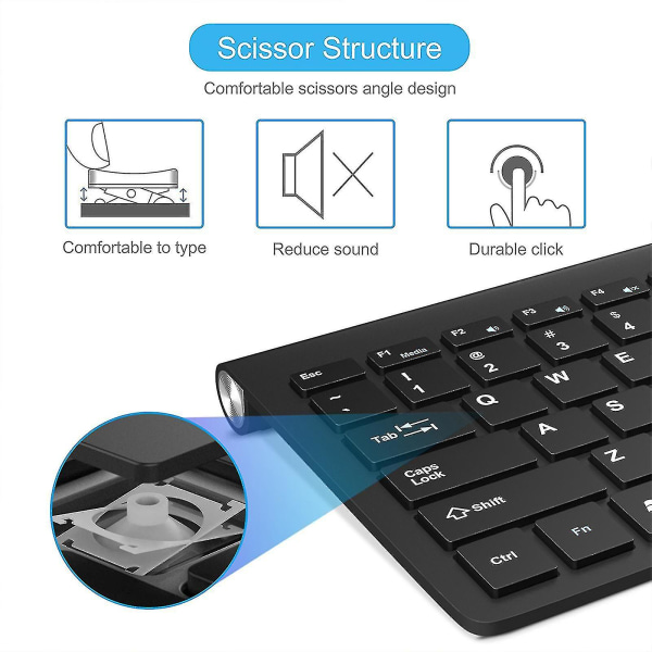 Trådløst tastatur og mus, trådløs mus og tastatur kombi, 2.4ghz Silent Wireless Keyboard Mus Combo til PC Desktops Computer, bærbare computere, Windows