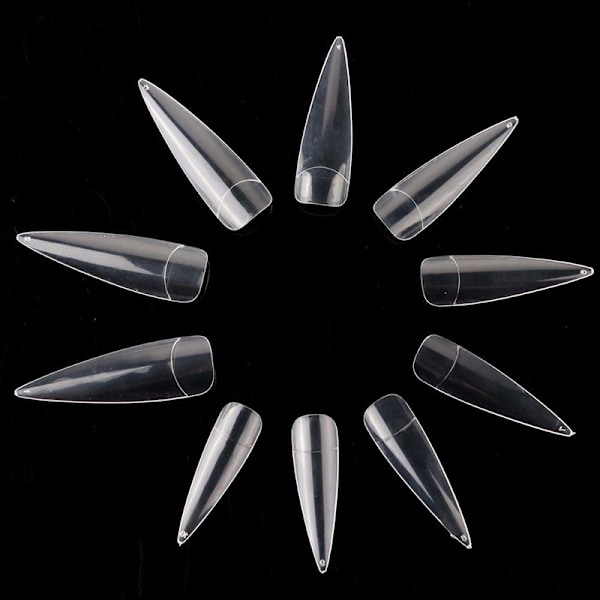 500 stk. negletipper stiletto ekstra lange tipper kunstige negle negletips Transparent Transparent Transparent